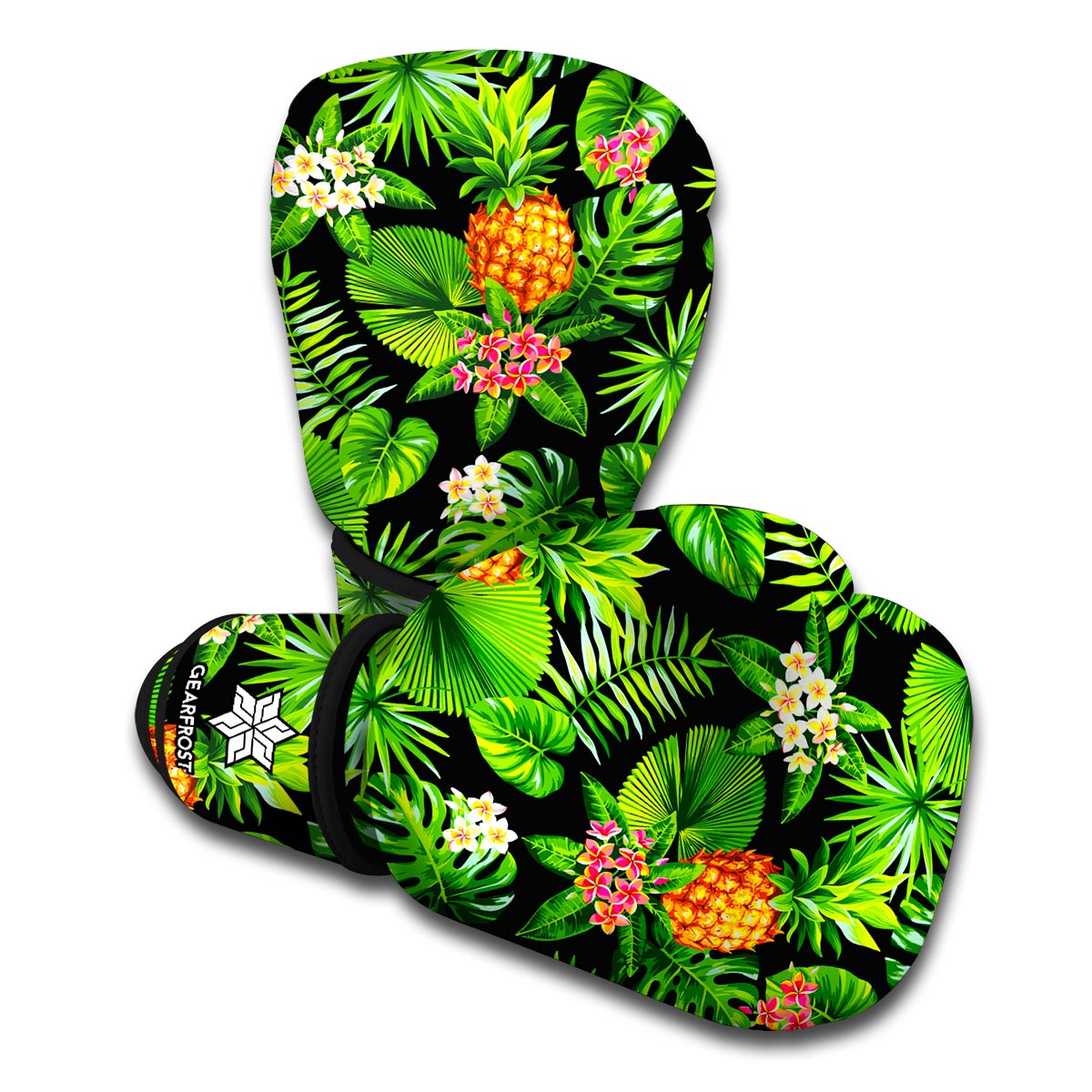 Black Hawaiian Pineapple Pattern Print Boxing Gloves