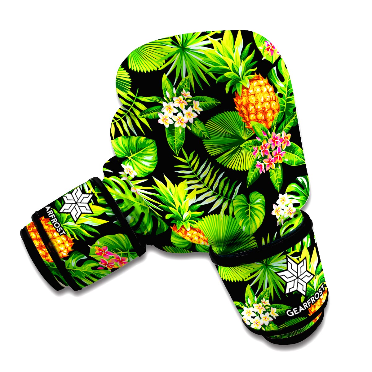 Black Hawaiian Pineapple Pattern Print Boxing Gloves