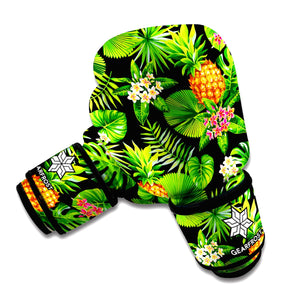 Black Hawaiian Pineapple Pattern Print Boxing Gloves