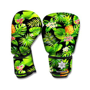 Black Hawaiian Pineapple Pattern Print Boxing Gloves