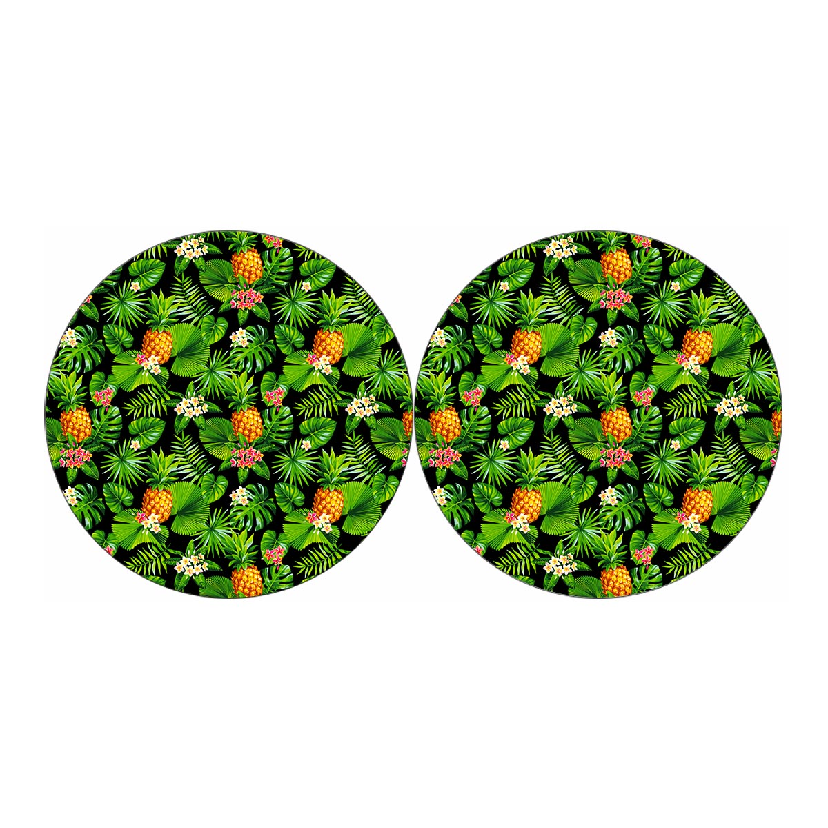 Black Hawaiian Pineapple Pattern Print Car Coasters