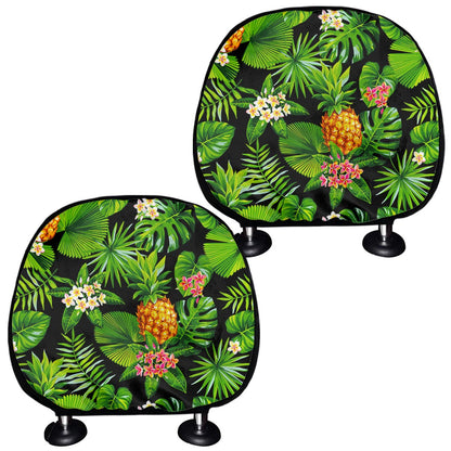 Black Hawaiian Pineapple Pattern Print Car Headrest Covers