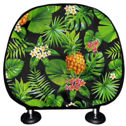 Black Hawaiian Pineapple Pattern Print Car Headrest Covers