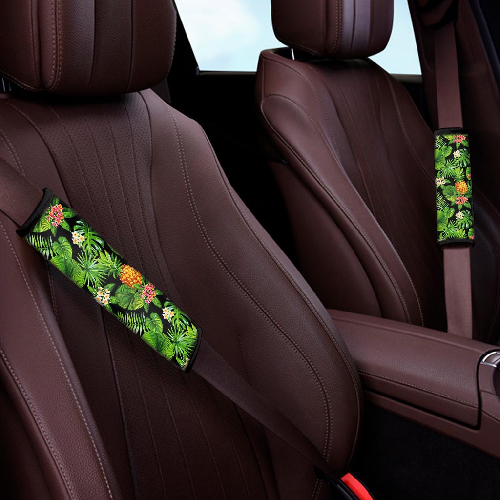 Black Hawaiian Pineapple Pattern Print Car Seat Belt Covers