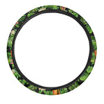 Black Hawaiian Pineapple Pattern Print Car Steering Wheel Cover