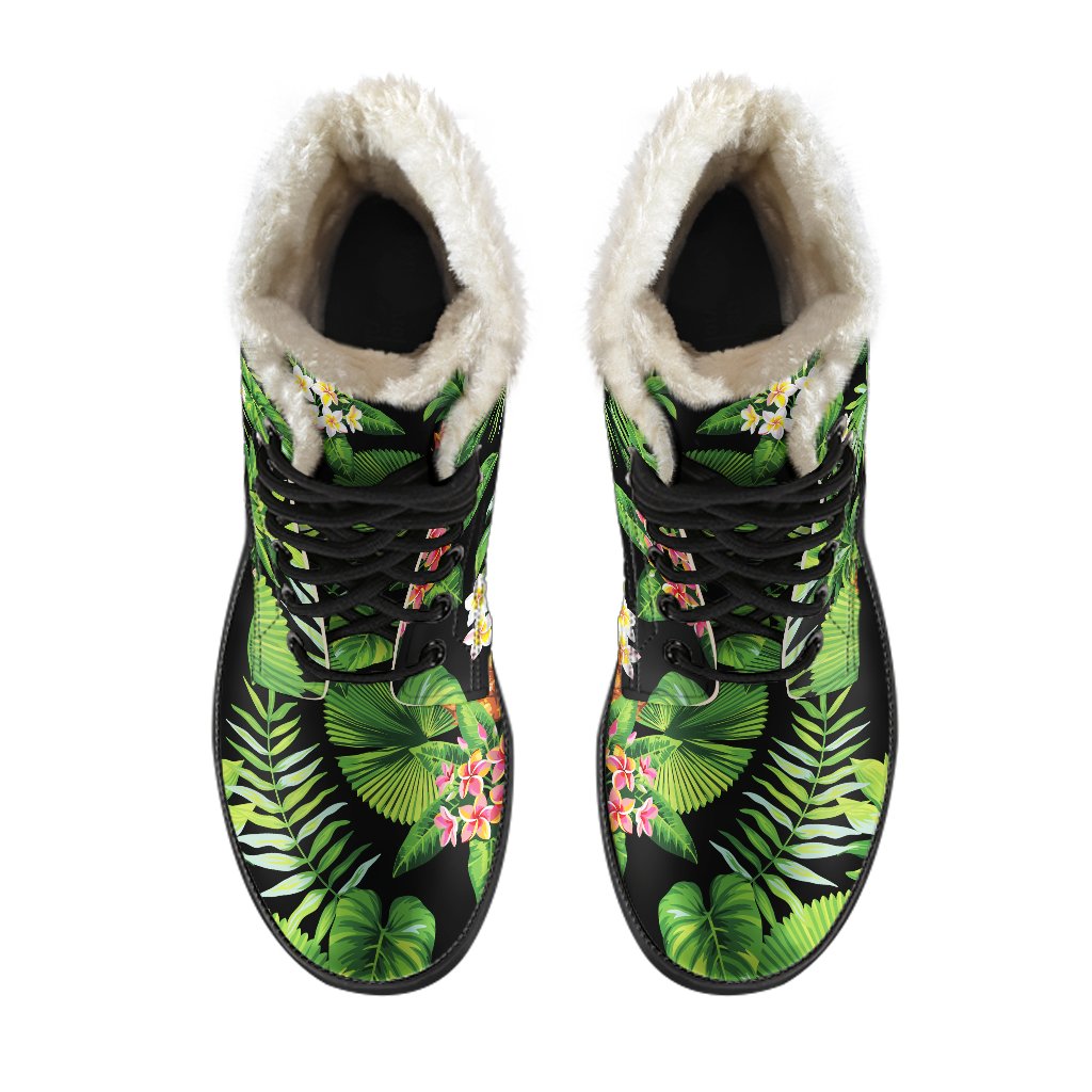 Black Hawaiian Pineapple Pattern Print Comfy Boots GearFrost