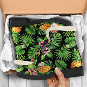 Black Hawaiian Pineapple Pattern Print Comfy Boots GearFrost