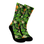 Black Hawaiian Pineapple Pattern Print Crew Socks