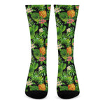 Black Hawaiian Pineapple Pattern Print Crew Socks