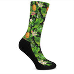 Black Hawaiian Pineapple Pattern Print Crew Socks