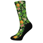 Black Hawaiian Pineapple Pattern Print Crew Socks