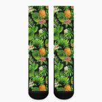 Black Hawaiian Pineapple Pattern Print Crew Socks