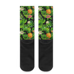 Black Hawaiian Pineapple Pattern Print Crew Socks