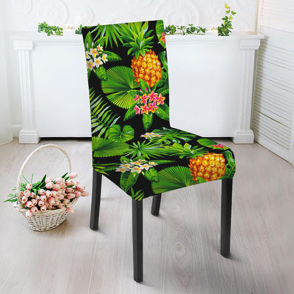 Black Hawaiian Pineapple Pattern Print Dining Chair Slipcover