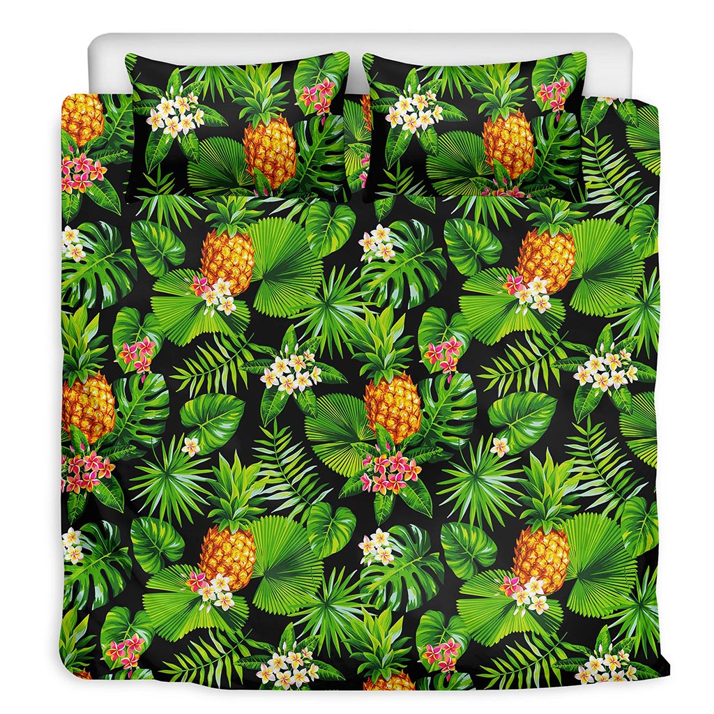 Black Hawaiian Pineapple Pattern Print Duvet Cover Bedding Set