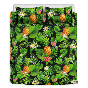 Black Hawaiian Pineapple Pattern Print Duvet Cover Bedding Set