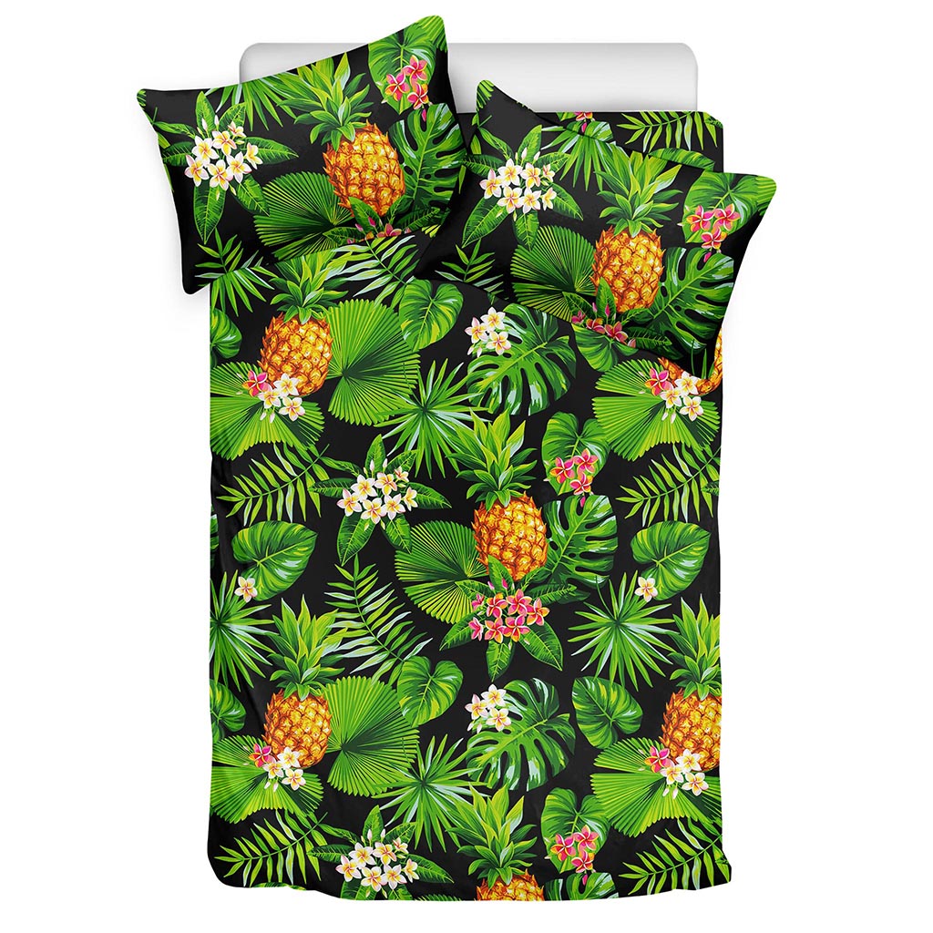 Black Hawaiian Pineapple Pattern Print Duvet Cover Bedding Set