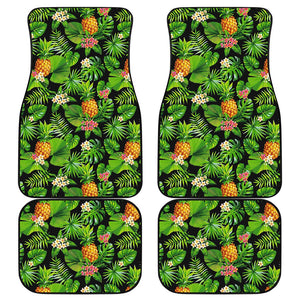 Black Hawaiian Pineapple Pattern Print Front and Back Car Floor Mats