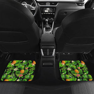 Black Hawaiian Pineapple Pattern Print Front and Back Car Floor Mats