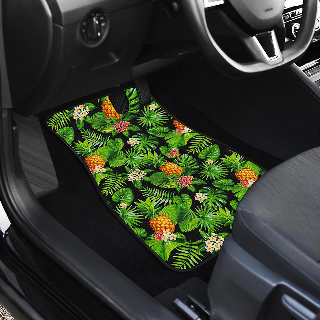 Black Hawaiian Pineapple Pattern Print Front and Back Car Floor Mats