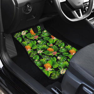 Black Hawaiian Pineapple Pattern Print Front and Back Car Floor Mats