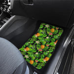 Black Hawaiian Pineapple Pattern Print Front and Back Car Floor Mats