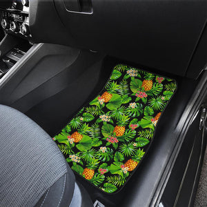 Black Hawaiian Pineapple Pattern Print Front and Back Car Floor Mats