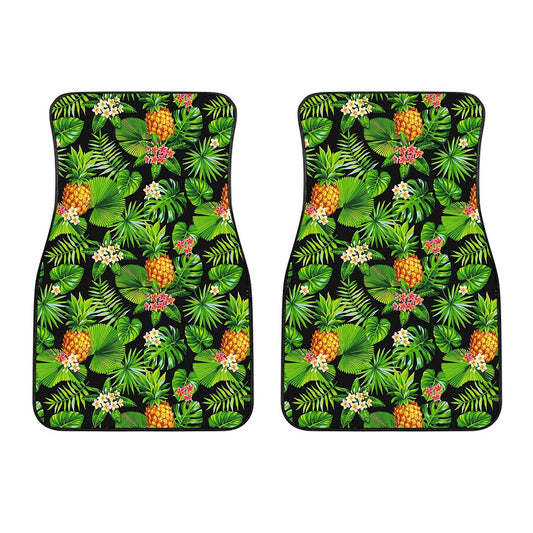 Black Hawaiian Pineapple Pattern Print Front Car Floor Mats