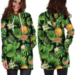 Black Hawaiian Pineapple Pattern Print Hoodie Dress GearFrost