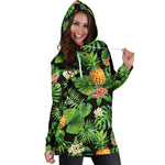 Black Hawaiian Pineapple Pattern Print Hoodie Dress GearFrost