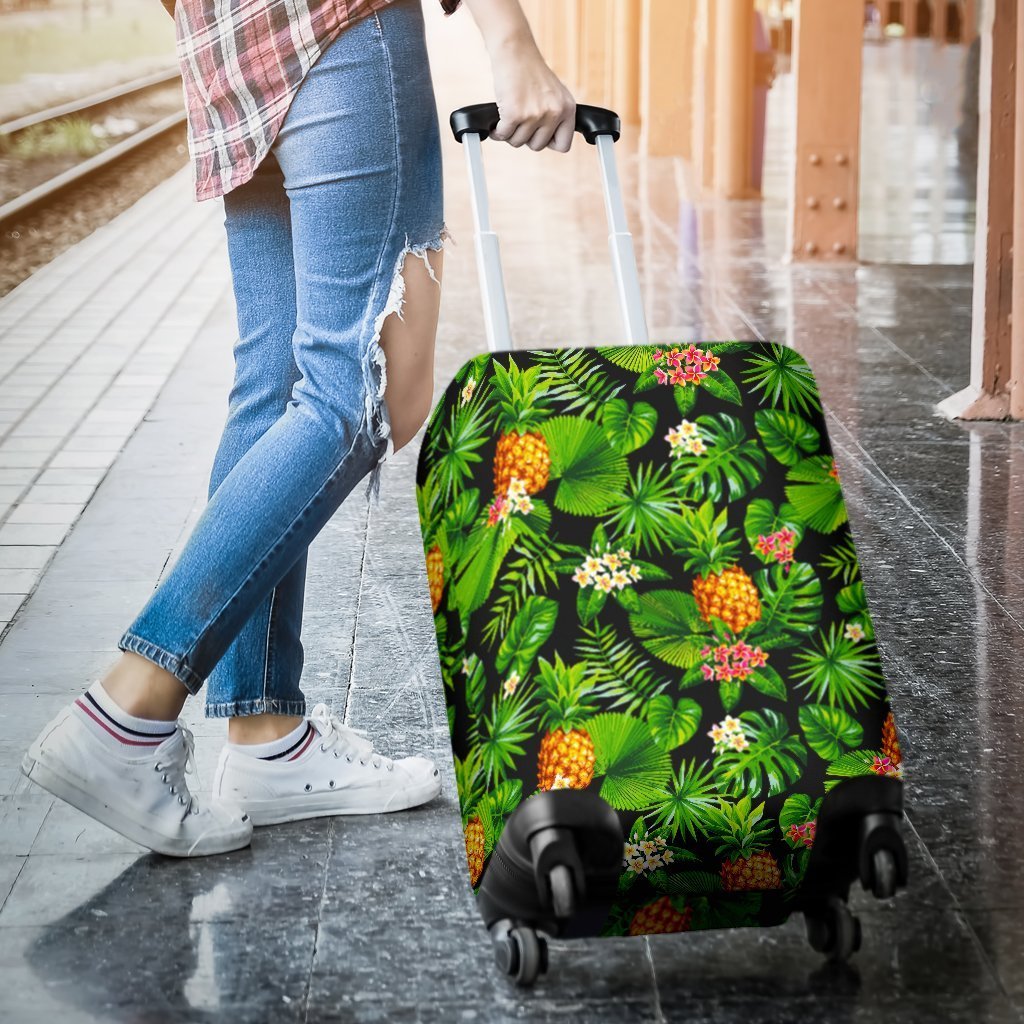 Black Hawaiian Pineapple Pattern Print Luggage Cover GearFrost