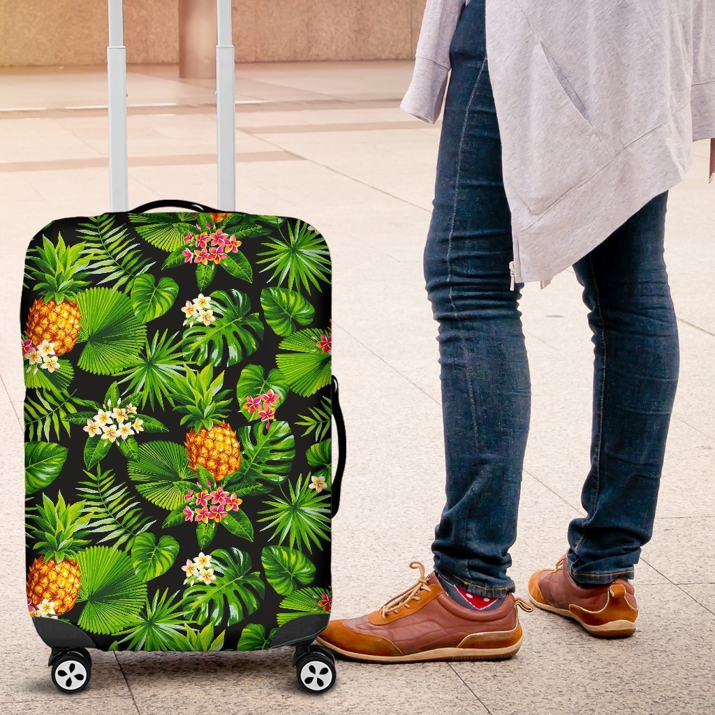 Black Hawaiian Pineapple Pattern Print Luggage Cover GearFrost