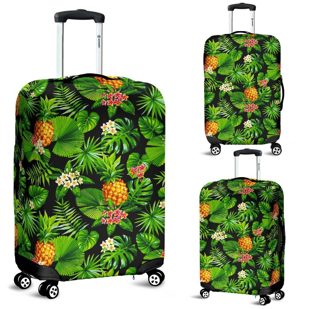 Black Hawaiian Pineapple Pattern Print Luggage Cover GearFrost