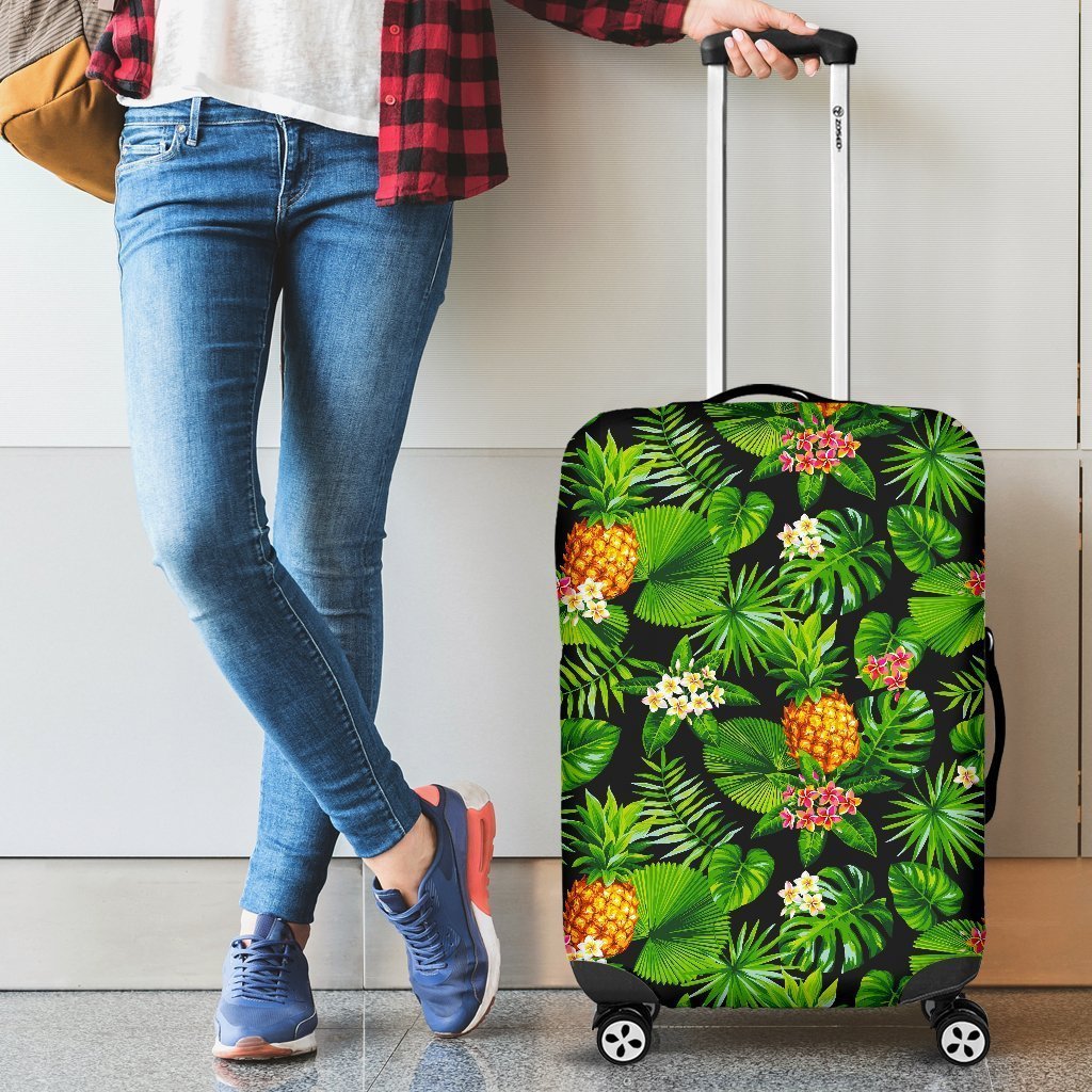 Black Hawaiian Pineapple Pattern Print Luggage Cover GearFrost