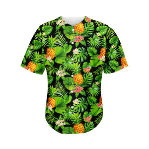 Black Hawaiian Pineapple Pattern Print Men's Baseball Jersey