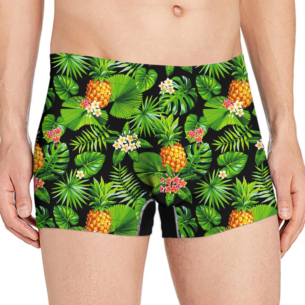 Black Hawaiian Pineapple Pattern Print Men's Boxer Briefs