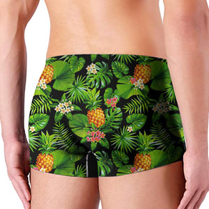 Black Hawaiian Pineapple Pattern Print Men's Boxer Briefs