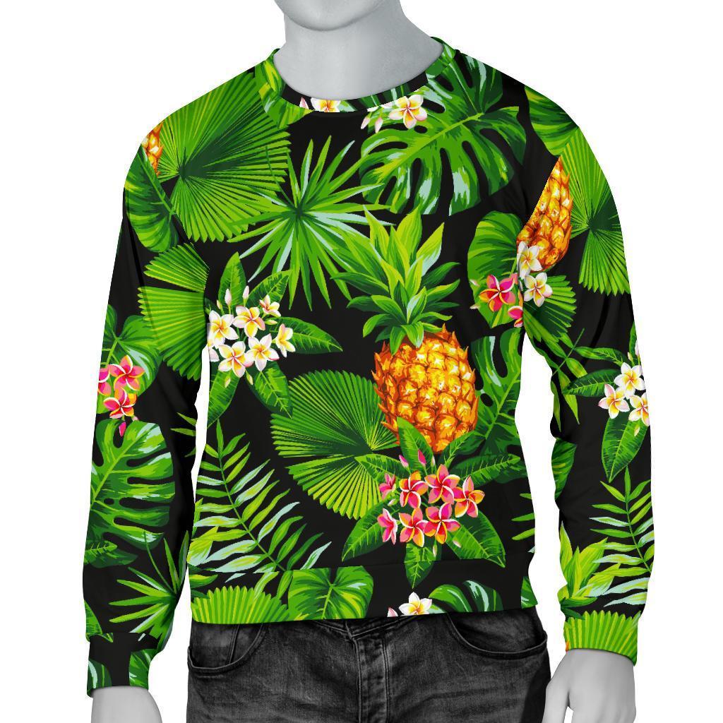 Black Hawaiian Pineapple Pattern Print Men's Crewneck Sweatshirt GearFrost