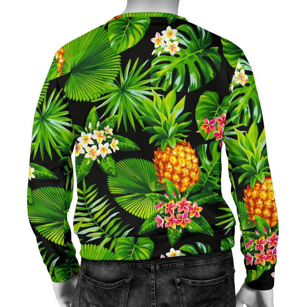 Black Hawaiian Pineapple Pattern Print Men's Crewneck Sweatshirt GearFrost