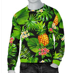 Black Hawaiian Pineapple Pattern Print Men's Crewneck Sweatshirt GearFrost