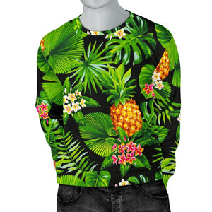 Black Hawaiian Pineapple Pattern Print Men's Crewneck Sweatshirt GearFrost