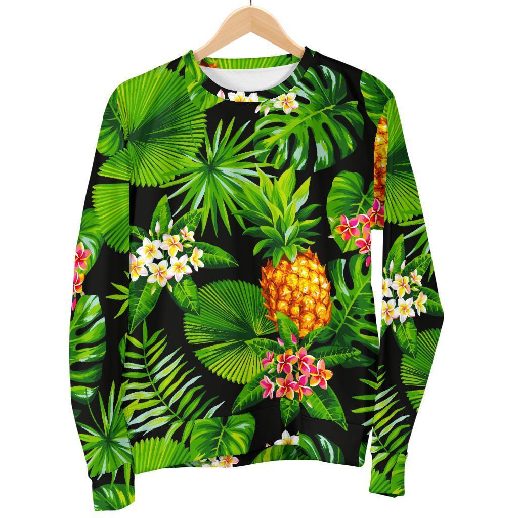 Black Hawaiian Pineapple Pattern Print Men's Crewneck Sweatshirt GearFrost