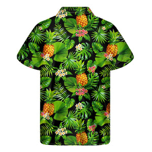 Black Hawaiian Pineapple Pattern Print Men's Short Sleeve Shirt