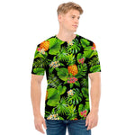 Black Hawaiian Pineapple Pattern Print Men's T-Shirt