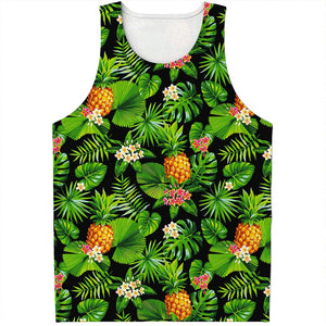 Black Hawaiian Pineapple Pattern Print Men's Tank Top