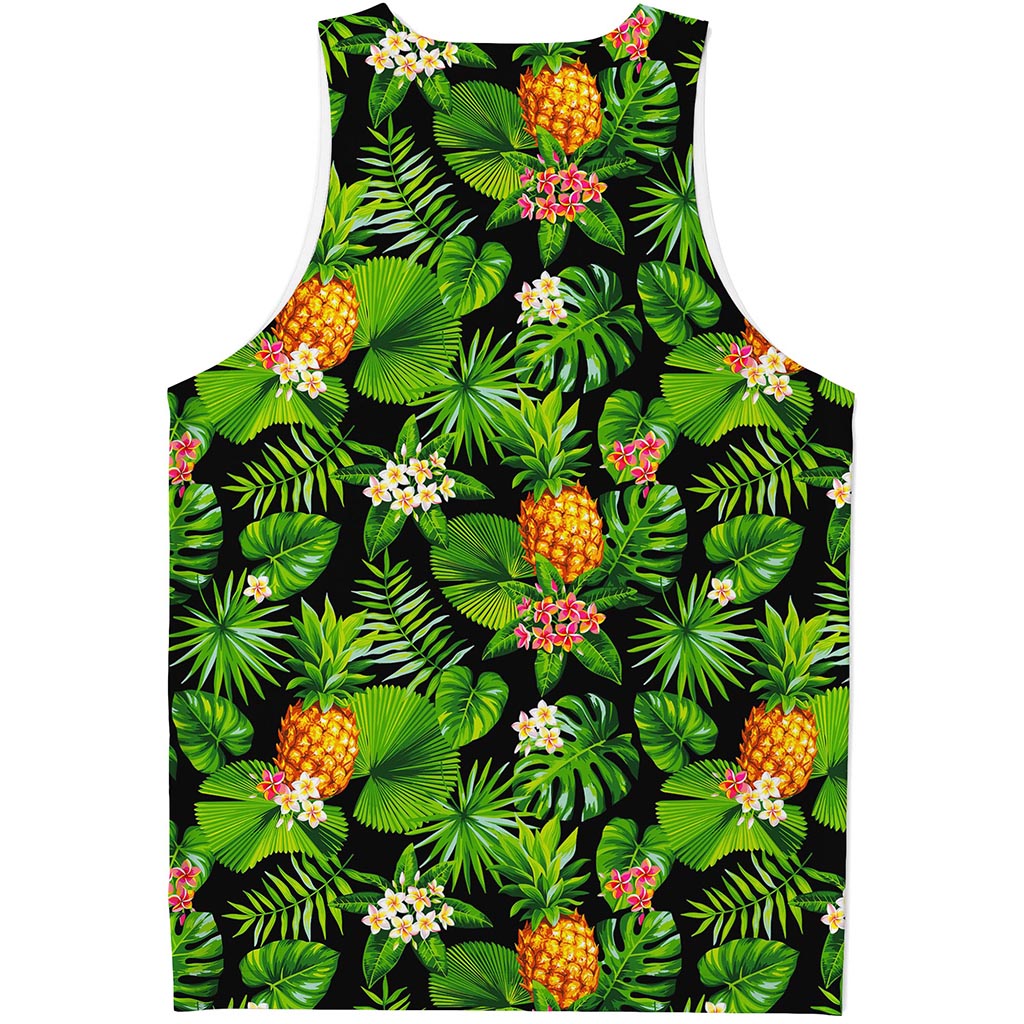 Black Hawaiian Pineapple Pattern Print Men's Tank Top