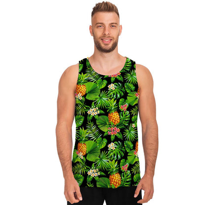 Black Hawaiian Pineapple Pattern Print Men's Tank Top