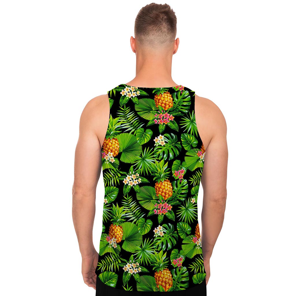 Black Hawaiian Pineapple Pattern Print Men's Tank Top