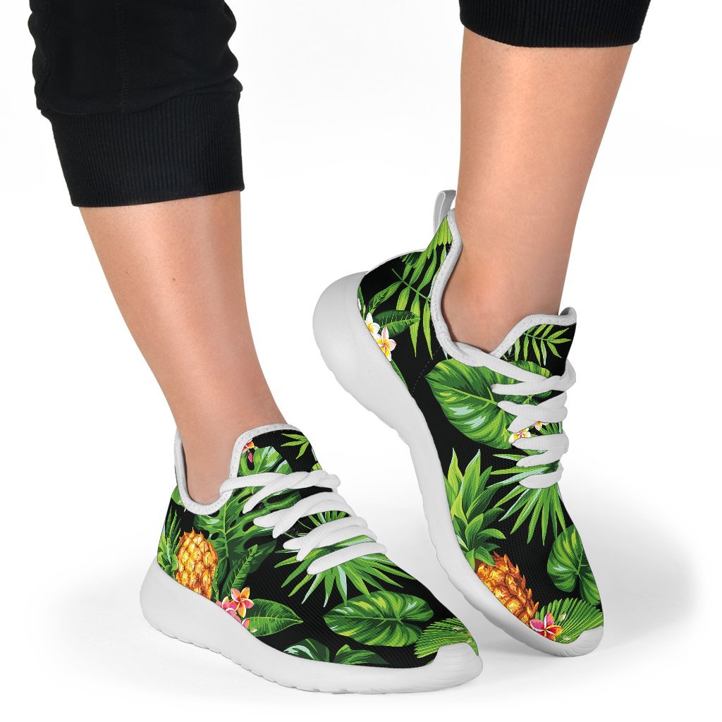 Black Hawaiian Pineapple Pattern Print Mesh Knit Shoes GearFrost