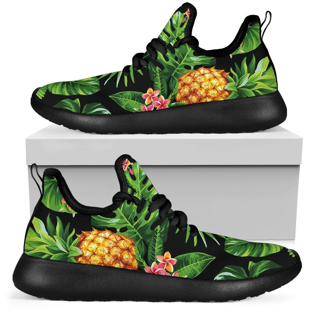 Black Hawaiian Pineapple Pattern Print Mesh Knit Shoes GearFrost